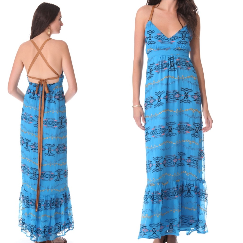 Cynthia Vincent Leather Strap Maxi Dress